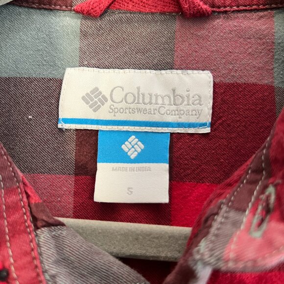 Columbia 100% Cotton Red & Grey Long-Sleeve Button-Up SZ Small - Picture 2 of 6